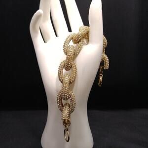 J.Crew Pave Rhinestone Gold Tone Chain Link Bracelet Statement Jewelry